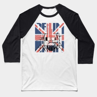 Drum Kit on Union Jack British Flag Baseball T-Shirt